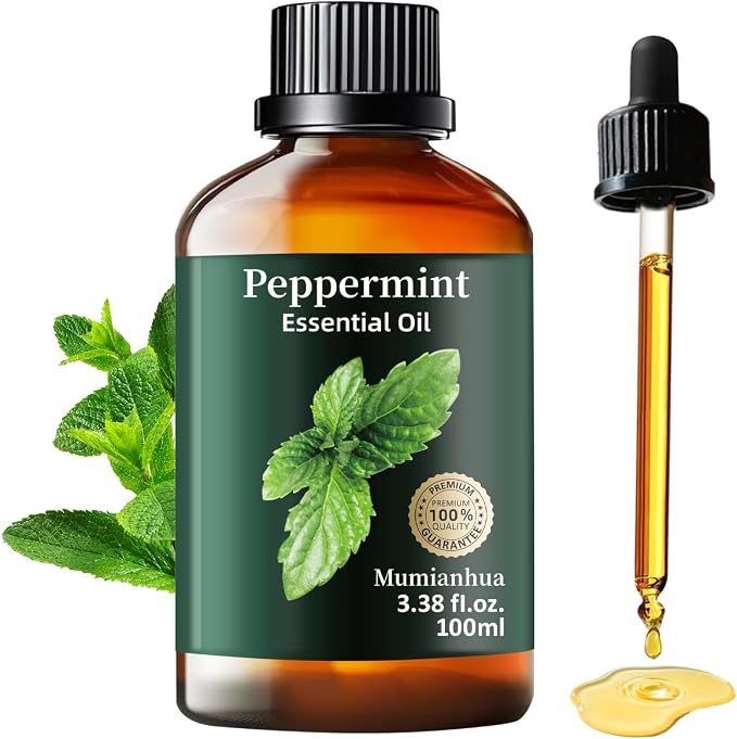 Peppermint Essential Oil, Minty Scent, Diffuser, Outdoor & DIY, 3.38 Fl Oz | Mumianhua Peppermint Oil. Fresh, Cooling Scent. For Focus, Outdoor, Scalp & Skin. DIY Cleaning & Diffusion