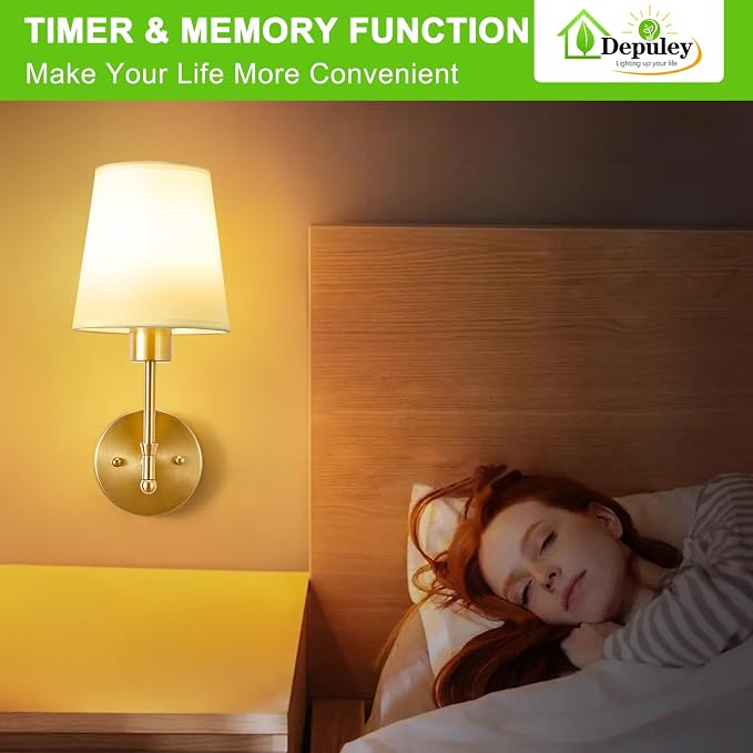 Depuley Battery Operated Wall Sconce: Set of 2 19.99" Wireless Wall Lights with Remote for Bedroom - Rechargeable 15 Colors Gold Wall Lamp for Living Room Hallway Decor