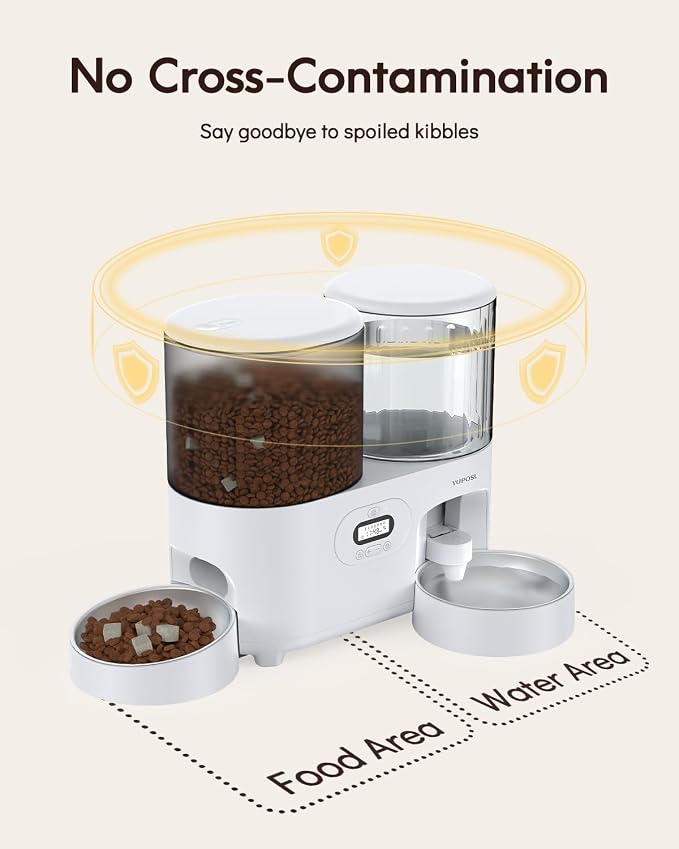 Yuposl Automatic Cat Feeder and Gravity Water Dispenser | 2-in-1 Timed Cat Food Dispenser, 42Cups/10L Extra-Large Capacity for Multi-Cats and Small Dogs, All Detachable for Easy Clean