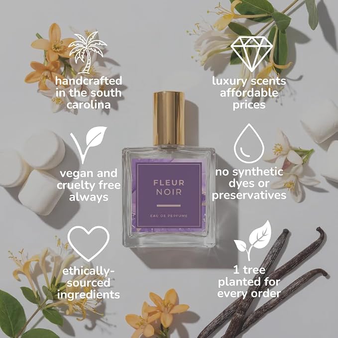 Fleur Noir – Inspired by Kilian Love Don't Be Shy – Long Lasting Gourmand Floral Fragrance – Notes of Honeysuckle, Vanilla, Sweet Marshmallow & Orange Blossom – Clean & Vegan Perfume