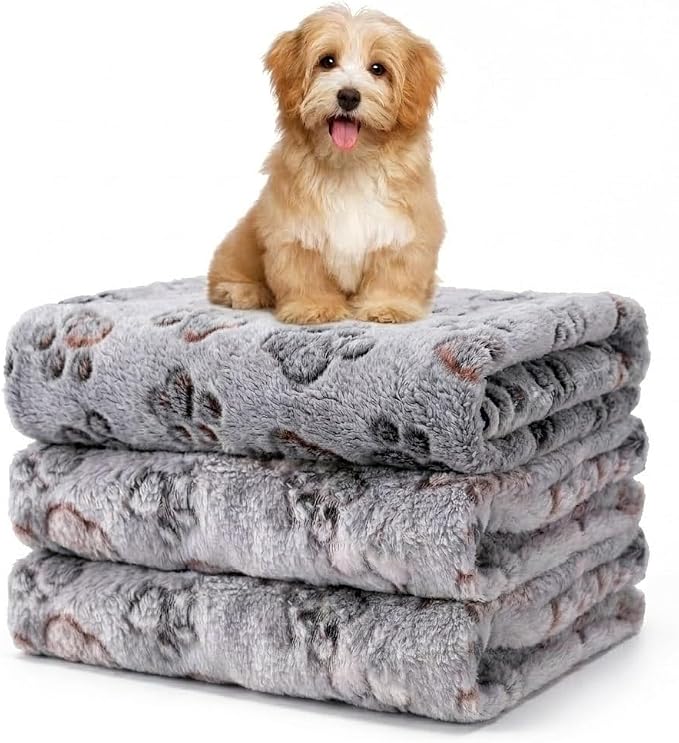 1 Pack 3 Blankets Fluffy Premium Fleece Soft Pet Blanket Flannel Throw for Cat Dog Puppy (Large 41x31'', Paw-Grey)