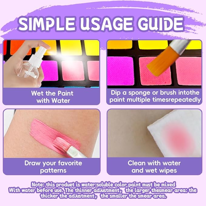 Face Painting Kit for Kids, 40 Colors Non-Toxic Water Activated Face Paint Palette, Facepaint Makeup Kit with Stencils, Brushes, Gems,for Halloween,Christmas, Birthday Parties, Carnival, School Event
