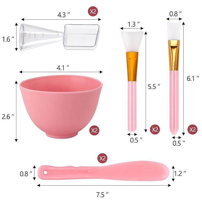 Tecbeauty Face Mask Mixing Bowl Set, 10 Pcs DIY Facemask Mixing Tool Kit with Silicone Facial Mask Bowl Brushes Stick Spatula Measuring Cup (Pink)