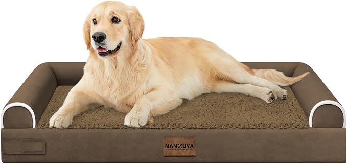 Orthopedic Dog Bed for Large Dogs, 36 x 27 Inch, Dark Coffee | Egg crate foam for joint support, 3-sided bolster pet sofa, waterproof lining, washable cover, and non-skid base