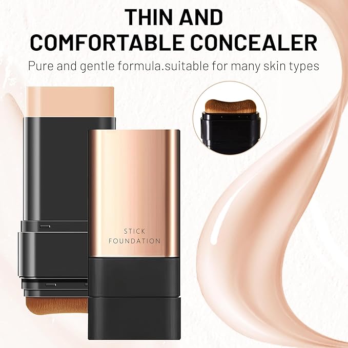 2 In 1 Anti Wrinkle Foundation Stick, Korea Flawless Eraser Foundation Stick- Hydrating Lightweight, Double Head Foundation Make Up Stick with Brush,Multi-Use Face Makeup Contour Stick (Natural,2pcs)