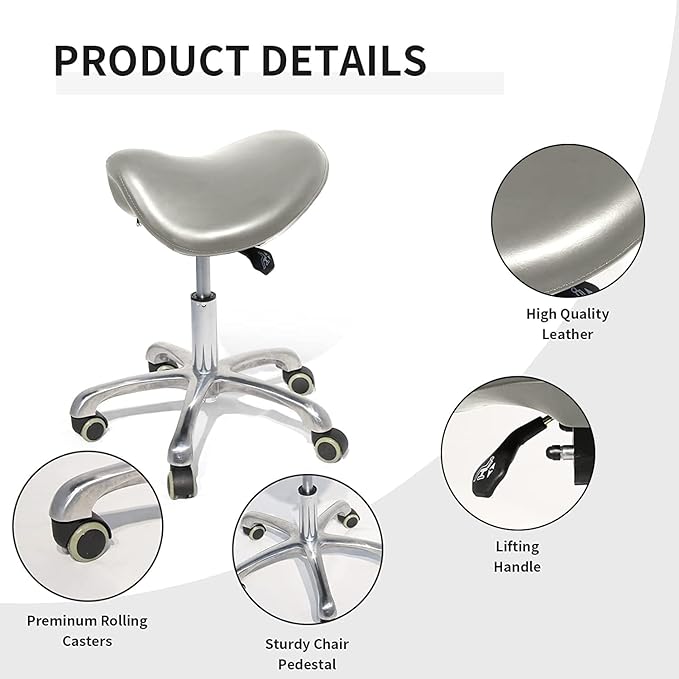 Saddle Stool with Wheels,Rolling Stool,Rolling Chair Ergonomic Swivel Rolling Chair with Hydraulic Lifting Height Adjustable Rolling for Office Medical Massage Salon Drafting(Grey)