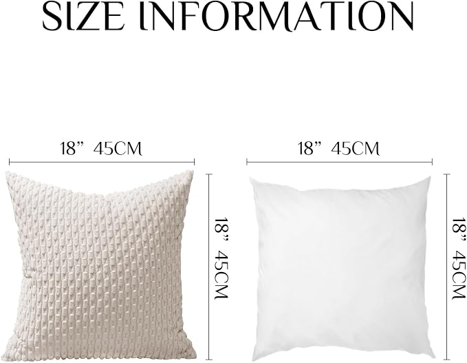 Softalker Corduroy Decorative Throw Pillow Covers 18x18, 4 Pack, Grey/Beige | Soft Boho Striped Pillow Cases, Couch Fluffy Cushion Covers for Farmhouse Home Decor Bed Living Room