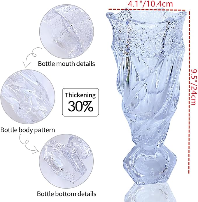 Glass Flower vase 2.4lb 9.5inch,Bohemian Style, for Centerpieces,Wedding,Home Decor Glass Vase (Clear)