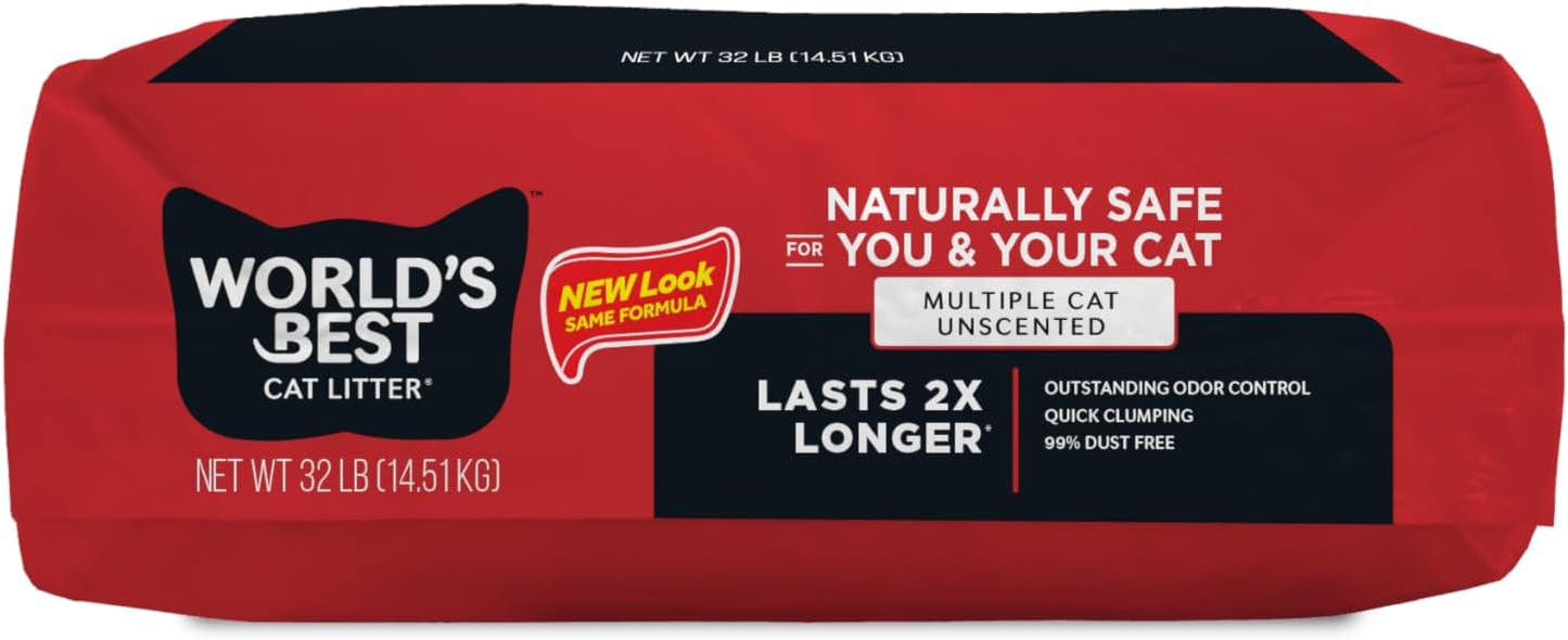 World's Best Cat Litter, Multiple Cat, Unscented, Odor Control, 32 lb Bag