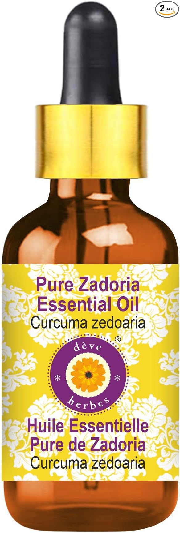Deve Herbes Pure Zadoria Essential Oil (Curcuma zedoaria) with Glass Dropper Steam Distilled 2ml (0.06 oz)