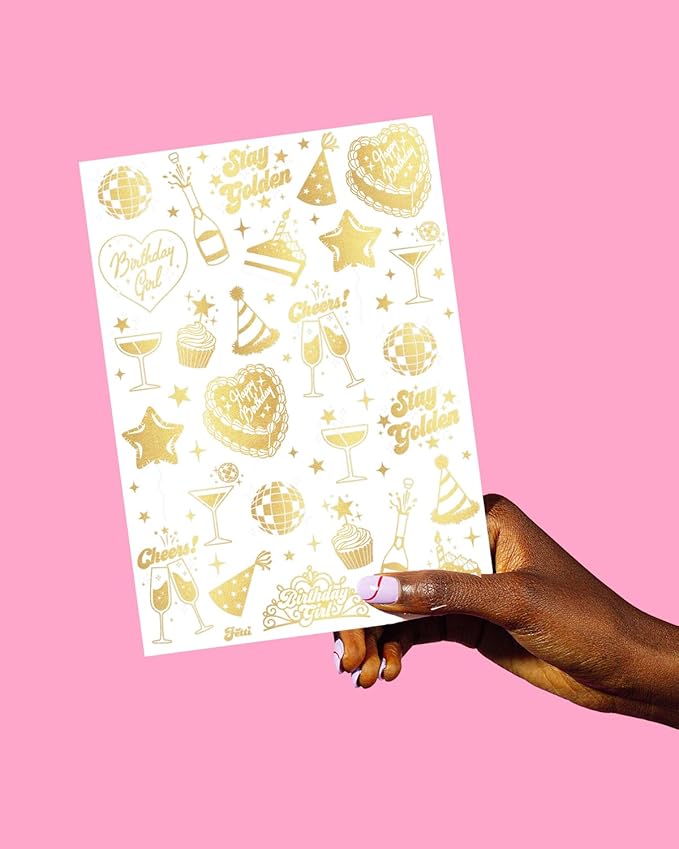 xo, Fetti Golden Birthday Temporary Tattoos - 50 gold styles | Birthday Party Decorations, Fun Birthday Girl Party Favors, HBD, Older Wiser Hotter, Fifty and Fabulous, Funny Bday Gift