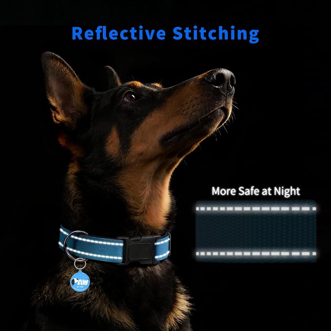 Dog Name Tags Personalized Collar, Smart ID Tag, Large, Blue | Reflective Dog Collar, Smart ID Tags with QR Code, Heavy Duty Custom Dog Collar for Large Breeds