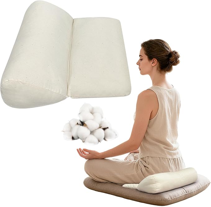 Meditation Cushion for Sitting on Floor Yoga Bolster Meditation Pillow Foldable and Multifunctional Floor Seat Cushions Ergonomics Tailbone Support Mat - Organic Cotton Cover