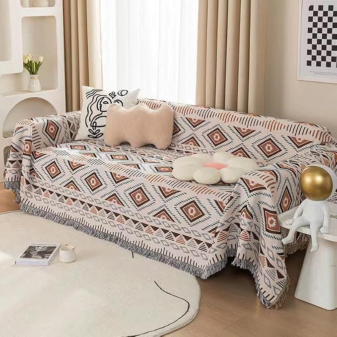 Lqprom Aztec Southwestern Throw Blanket,Native American Cover 51"x63" | Southwest Boho Style,Sofa Chair Cover,Outdoor Beach Car Tent Travel Camping Use,Reversible and lightweight,Tapestry,Tassels