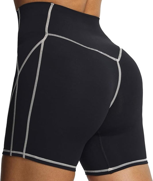 Aoxjox Lexi Lined Workout Biker Shorts for Women Tummy Control High Waisted Exercise Athletic Gym Running Yoga Short 6"