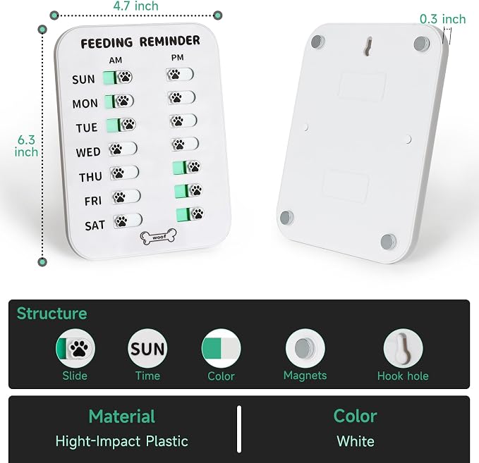 YAUYIK Dog Feeding Reminder, Magnetic Reminder Sticker, AM/PM Daily Indication Chart Feed Your Pets, Fridge Magnets and Double Sided Tape, Helps You to Track Pet Feeding & Medication (White)