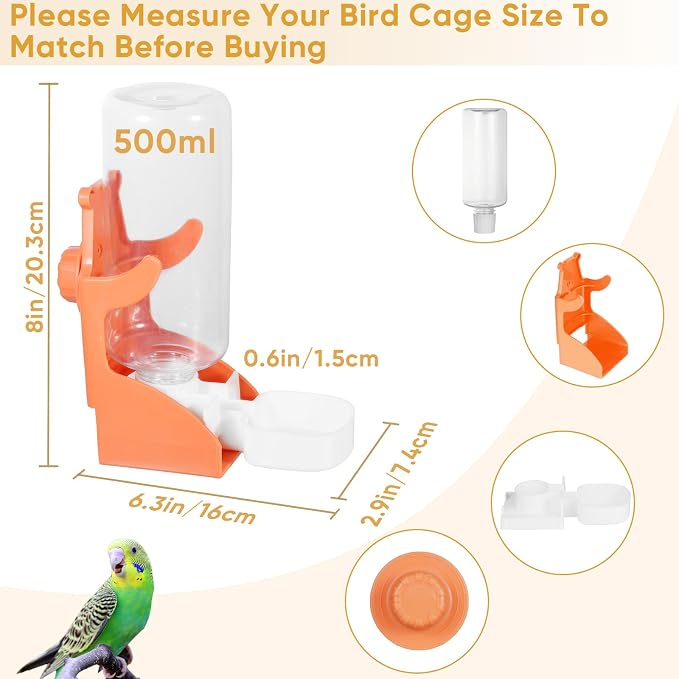 Kenond No Mess Bird Feeders Water Dispenser Set，Automatic Feeders for Cage | Automatic Parrot Feeder Cage Accessories, Clear Seed Container Food Drinker for Cage, for Cockatiel Lovebirds Budgies Canary