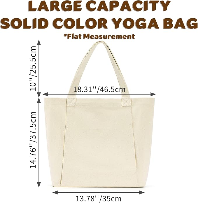Yoga Mat Carrier, Gym Bag With Yoga Mat Holder, Women Canvas Tote With Shoulder Strap For Pilates, Travel, Office, Sports, Workout And Beach – Inner Zippered Pocket, Fits Standard And Small Mats