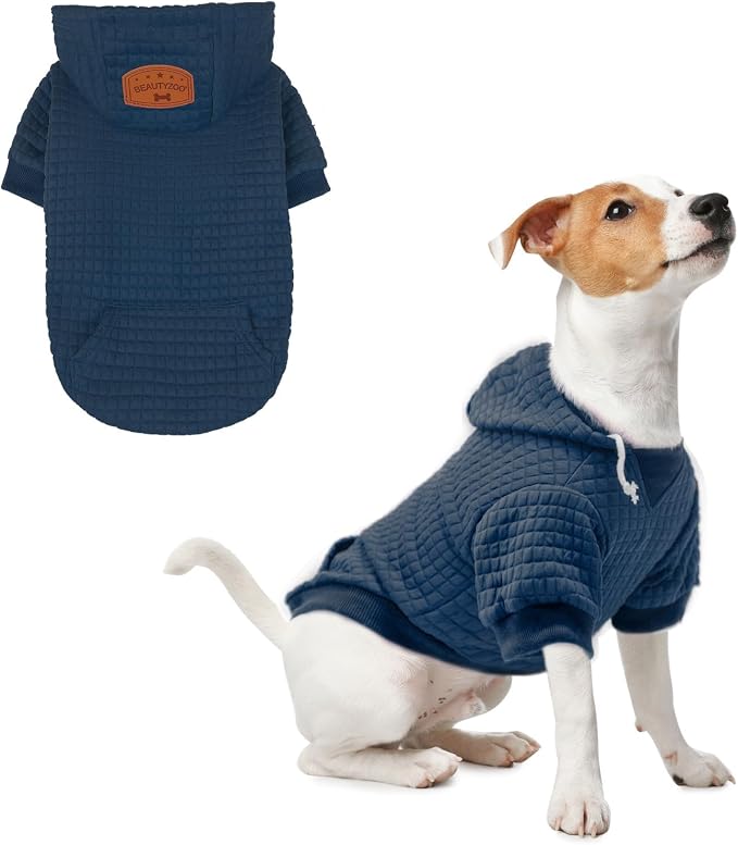 BEAUTYZOO Dog Hoodies Sweater for Small Dogs,Waffle‑Like Laminated Pet Coat | Warm Dog Sweatshirt with Pocket & Leash Hole,Pullover Clothes for Girl Boy Dogs & Cats,Stretchy & Easy‑On‑Off,Chihuahua Puppy