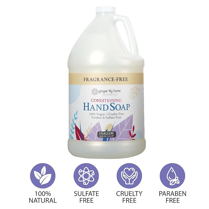 Ginger Lily Farms Botanicals All-Purpose Natural Fragrance-Free Hand Soap, Liquid Hand Soap Refill, 128 Ounces, 1 Gallon (Case of 4)
