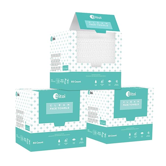 Face Towels, 10"×12" Disposable Face Towel, Face Towelettes XL, Ultra Soft Makeup Remover Dry Wipes, Thick Face Towel for Cleansing, 150 Count (3 Pack)