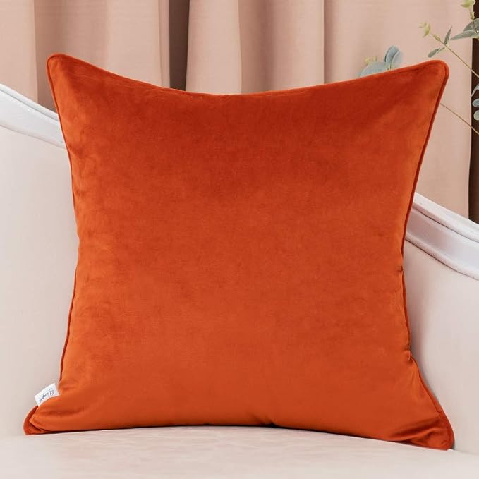 Orange Square Throw Pillow Cover Wavy Velvet Cushion Cover Modern Zippered Pillowcase for Sofa Couch Bedroom Living Room Chair, 20 x 20 Inch