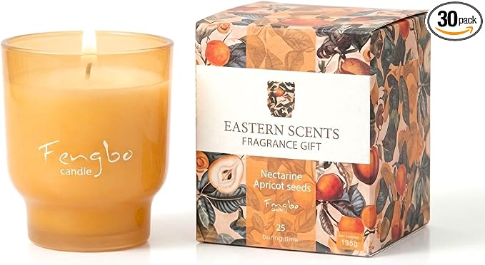 Nectarine Apricot Scented Candle, Decorative Colored Glass Jar with Natural Soy Wax, Aromatherapy Non Toxic with Essential Oil, Relaxing Candle Gift for Women, Candles for Home Scented