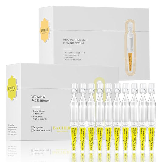 Autumn/Winter Care | BACHERI Vitamin C + Hexapeptide Face Serum – AM/PM Ampoule Duo for 25+ Skin – Brightening, Hydrating, Firming & Anti-Aging Facial Serums for Dry, Sensitive & Early-Aging Skin