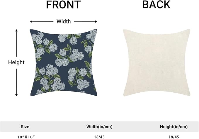 AEIOAE Spring Pillow Covers 18x18 Inch Set of 2, Navy Blue Green Hydrangea Flower Throw Pillows Case,Floral Summer Outdoor Seasonal Decorative Farmhouse Decor Cushion Covers for Home Sofa Bed Couch