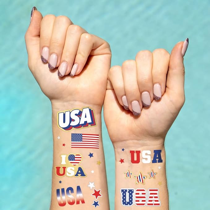 xo, Fetti Fourth of July Decorations Tattoos - 70 styles | Red White and Blue Party Supplies, 4th of July, USA Flag, Memorial Day