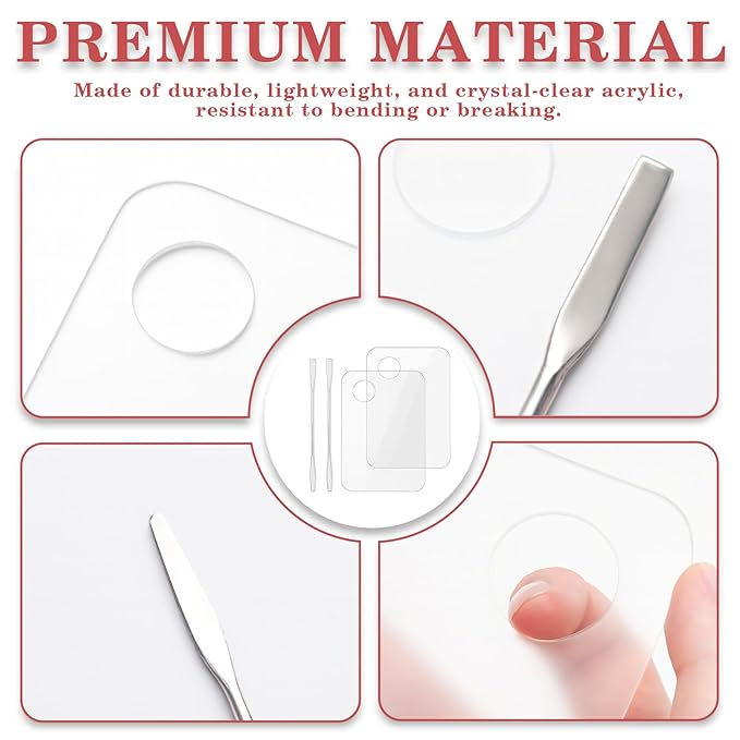 2PCS Acrylic Makeup Mixing Palette with 2PCS Spatula Set – Transparent Cosmetic Tray for Foundation, Eyeshadow, Lipstick & Nail Art, Durable & Portable Design