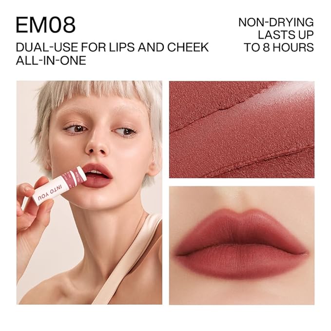 INTO YOU Matte Lipstick, Super Stay Lipcolor for Women, Waterproof, Long Lasting Lip Stain, High Impact Lip Clay with Lightweight Lip Mud Texture, Dual-use for Lips and Cheek, Red Lipstick (EM08)