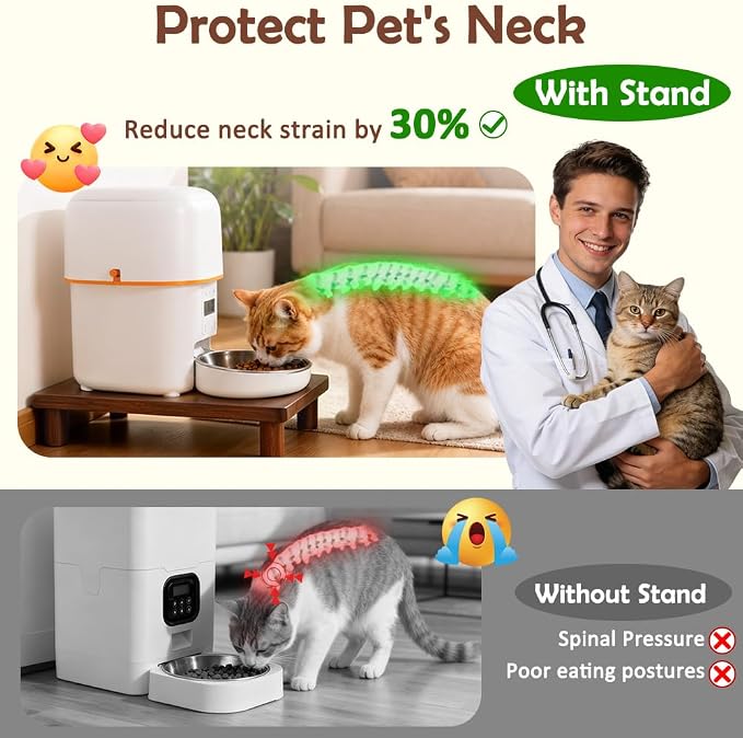 SZEE Cat Food Stand, Elevated Cat Feeder Stand for Automatic Feeder & Bowls | Lifted Cat Food Table Station, Raises Feeder/Bowl by 2 3/8", Relieves Spine and Joints Noticeably on Pets - Solid Walnut Wood