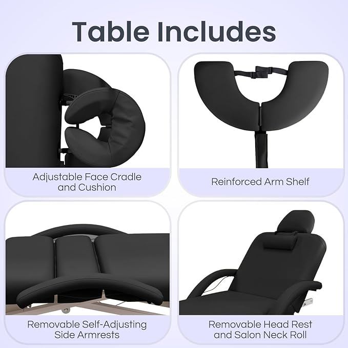 Electric Massage, Spa, and Treatment Table with Salon Top - Adjustable Height, Backrest, and Knee Section, Foot Control, ADA Compliant Treatment Table for Professionals