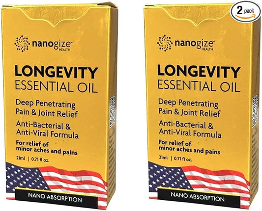 1 Pack - Twin Bottles Longevity Nanogize Essentail Oil - Hai Chai Dau LAN Nano Longevity - 21mL per Bottle with 2 Bottles per Order - Made in USA