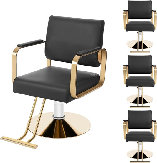 Salon Chair for Hair Stylist, Hydraulic Barber Chair with 360° Swivel, Height Adjustable Styling Chair for Barbershop, Beauty Salon, Tattoo & Spa Equipment, Black and Golden, 4Pcs
