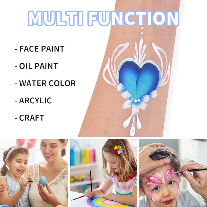 Bowitzki Black Face Paint Brushes 8 pcs,Professional Artist Brush for Body face Painting,Acrylic Painting Watercolor Oil Gouache