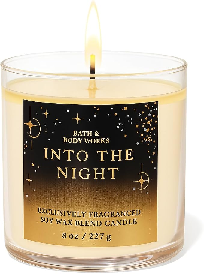 Bath & Body Works Into The Night Single Wick Candle 8 oz – Warm Amber, Raspberry Noir, & Rich Vanilla Scented Candle – Long-Lasting Soy Blend for Home Fragrance