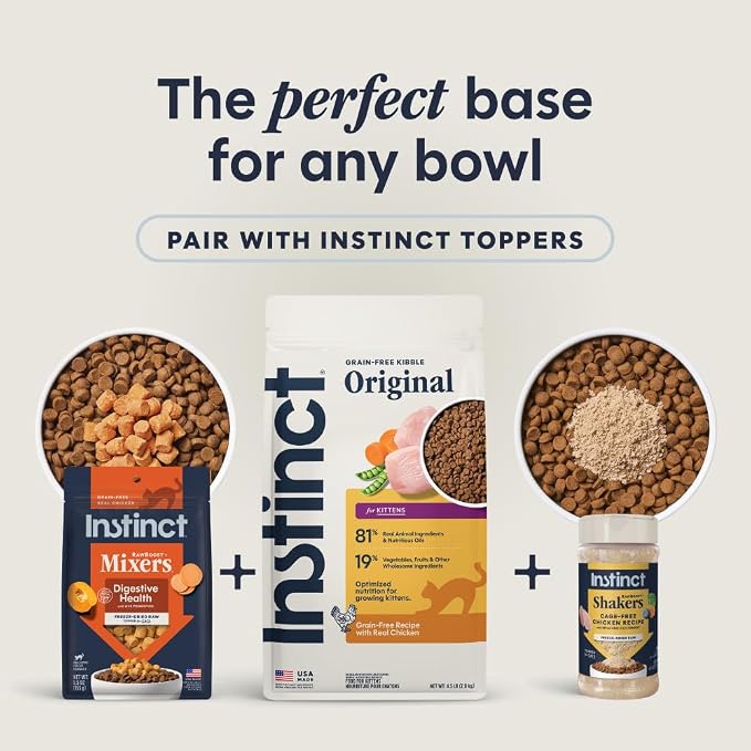 Instinct Original Kitten Dry Food, Raw Coated, Real Chicken, 4.5 lb. Bag | Raw-coated kibble with cage-free chicken, high animal protein, DHA, probiotics, and omegas to support growing kittens