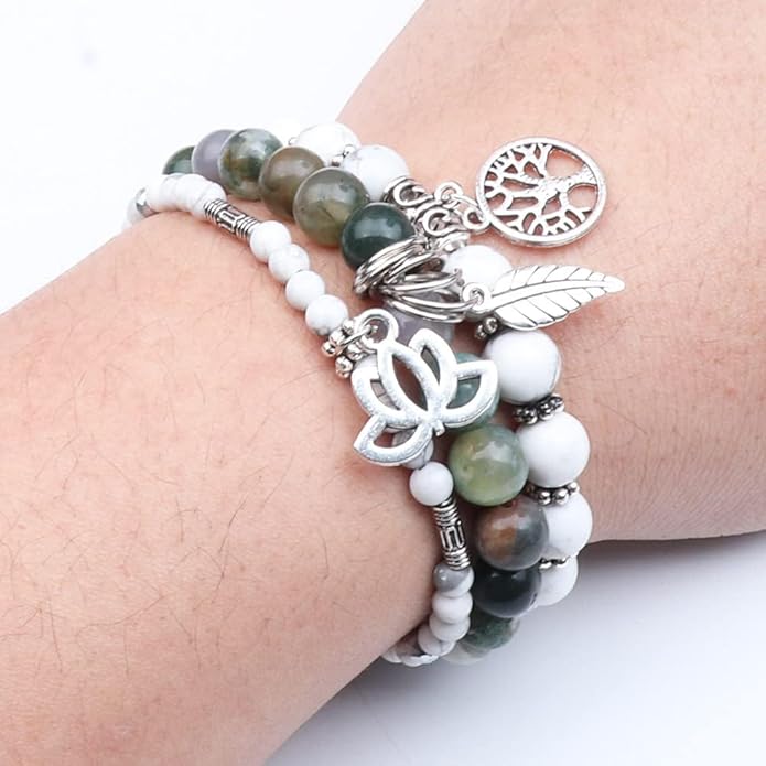 UEUC Tree of Life Yoga Healing Stone Bracelets,Multilayer Lotus Chakra Stone Reiki Bracelet Sets,Anxiety Crystal Natural Stone,for Women Stress Relief