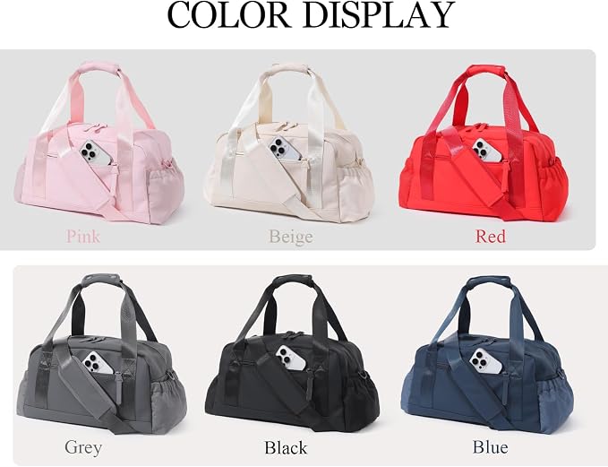 Bucosd Small Gym Bag for Women, Mini Crossbody Gym Duffle Bag with Wet Compartment, Carry on Gym Tote Bag for Workout Dance Sport Travel (Medium-Grey)