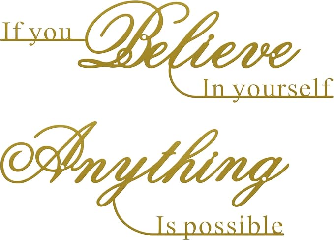 Resama If You Believe in Yourself,Anything is Possible Wall Art Decor 2 Pcs Metal Inspiration Encouragement Wall Art Sayings Black Inspirational Quotes Hanging Decoration(Gold)