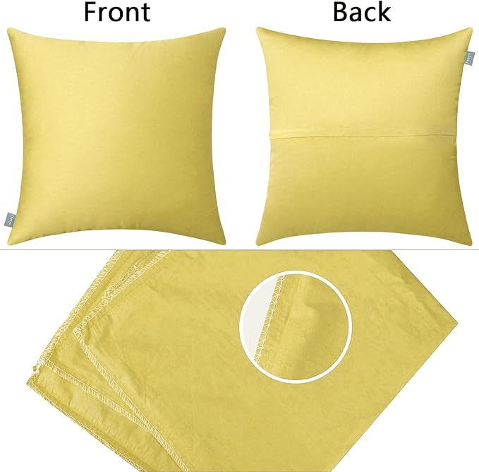Thmyo 4-Pack 100% Cotton Comfortable Solid Decorative Throw Pillow Case, Square Cushion Cover Pillowcase Sublimation Blank Pillow Covers DIY Throw Pillowcase(18x18 inch/ 45x45cm,Light Yellow 2)