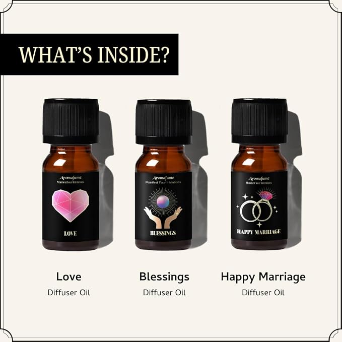 Love, Blessings,Happy Marriage Herbal Oil Diffuser Blends by Aromafume | 3 x 10ml/0.33 fl oz| Aromatherapy Oils for Manifestation & Mindfulness | Non-Toxic, Vegan, Cruelty-Free