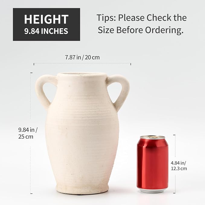 Emotionally Grounded Vase, Vaseking Large Ceramic Rustic Vase with 2 Handles, 9.8 inch Minimalist Decorative Farmhouse Tall Vases for Home Decor, Living Room, Enterway, Table Decoration, Fossil