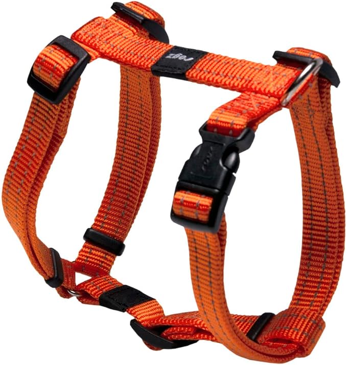 Reflective Adjustable Dog H Harness for Small to Medium Dogs; matching collar and leash available, Orange