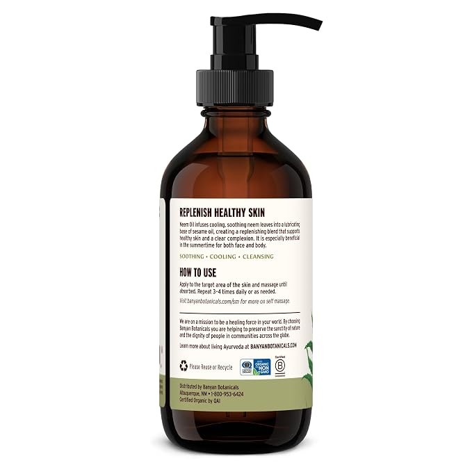 Banyan Botanicals Organic Neem Oil – Cooling & Soothing Ayurvedic Neem Oil – Supports Healthy Radiant Skin – 8 oz. – Non-GMO Sustainably Sourced Abhyanga Massage Oil