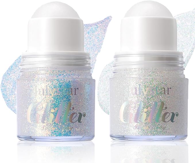 2PCS Roll-on Body Glitter Gel for Face Hair,Chameleon Color Changing Glitter Holographic Gel Under Light, Chunky Mermaid Sequins Festival Party Rave Accessories Shimmer Makeup