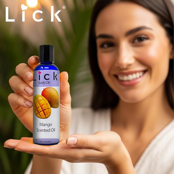 LICK Mango Tropical Scented Body Oil for Daily Hydration – Lightweight Non-Greasy Formula with Almond Oil & Vitamin E – 4 oz