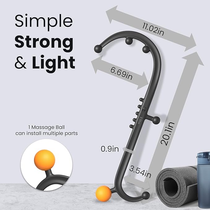 LiBa Trigger Point Massage Tool, Detachable Back Neck Shoulder Massager for Pain Relief, Manual Therapy Massage Cane Hook Stick with Massager Ball, Gift for Athlete, Desk worker, Chronic Pain Sufferer